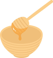 honey dripping from a wooden spoon flat vector illustration
