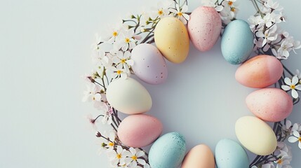 Naklejka na ściany i meble Easter postcard with pastel egg wreath
