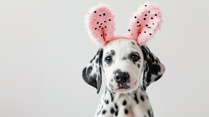Little Dalmatian puppy in pink easter bunny ears