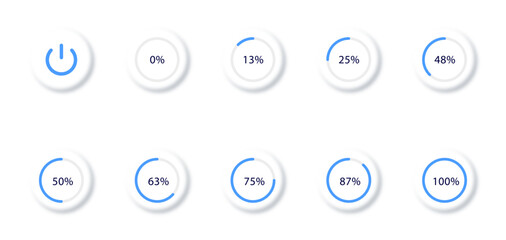 Circle loading indicator in the style of neomorphism. progress bar, percent indicator neomorphism user interface vector icons on white background, eps10