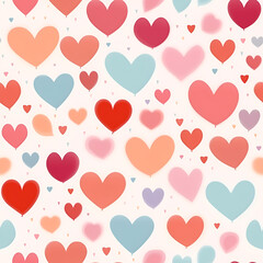 Seamless pattern with watercolor colorful hearts. Vector illustration. Hand drawn.