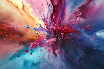 Colorful art of powder dust explosion. Holi color festival . Abstract modern digital art, Digital color cloud smoke abstract graphic poster background, Ganerative AI