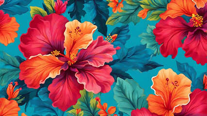 beautiful tropical floral hibiscus flower vector