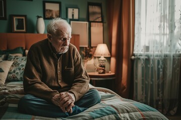 Elderly Loneliness and Health Struggles,Sad Senior Citizen Facing Life's Challenges - obrazy, fototapety, plakaty