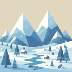 mountain winter landscapes view afternoon - obrazy, fototapety, plakaty