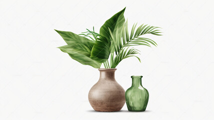 Set of different vase and interior plant pots, a potted plant sitting on top of a table, Tropical plants with rich and dense foliage in modern vase isolated, Ganerative Ai