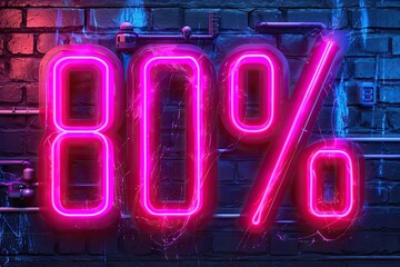 80 Percent sale with price discount offer on background percentage concept banner symbolizing design off sign for business label special promotion in shop rate number icon neon poster light template - obrazy, fototapety, plakaty