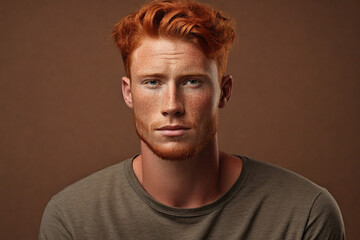 Portrait of a redhead man with freckles on his face - obrazy, fototapety, plakaty