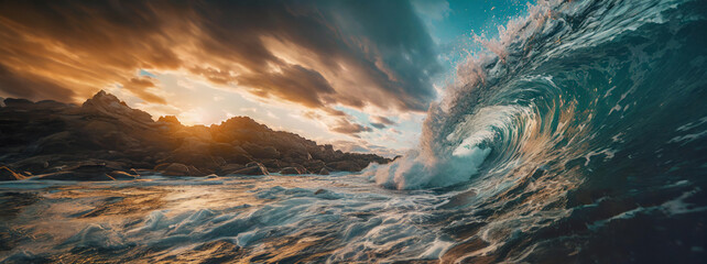 huge waves at the stormy ocean, generative ai - obrazy, fototapety, plakaty