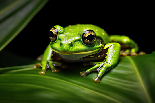 green tree frog in close up