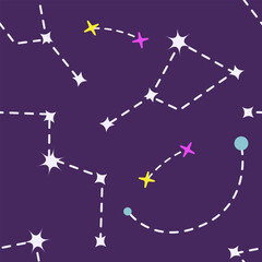 Seamless patterns with stars and constellations. Vector space illustration