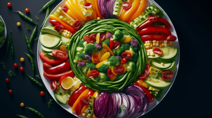 Fototapeta premium A colorful salad with fresh vegetables, dressed in a tangy and refreshing dressing, a healthy addition to any Ramadan meal
