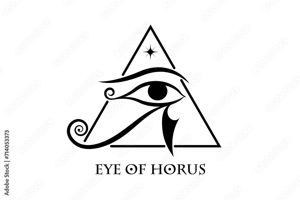 Wall mural Eye Of Horus Logo design. The ancient Egyptian Moon sign. Mighty Pharaohs amulet, black vector tattoo isolated on white background