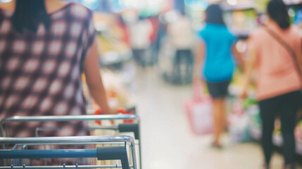 Defocused Blur Background. People With Shopping Carts. Copy paste area for texture 