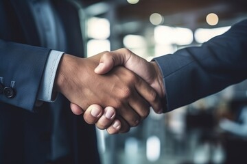 Businessman shaking hands a meeting with partners, with happiness outside, setting goals and planning the way to success. Collaborative teamwork.