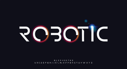 Fototapeta na wymiar Robotic style alphabet. Bold segment line font, minimalist type for modern futuristic logo, elegant monogram, digital device and hud graphic. Minimal style letters, vector typography design.