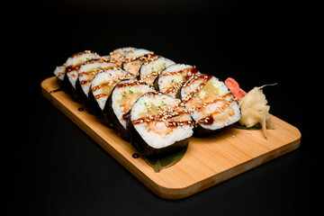 Finished seasoning sushi set with sesame seeds