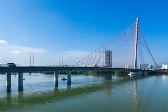 Tran Thi Ly bridge crossing Han River in Da Nang, Vietnam