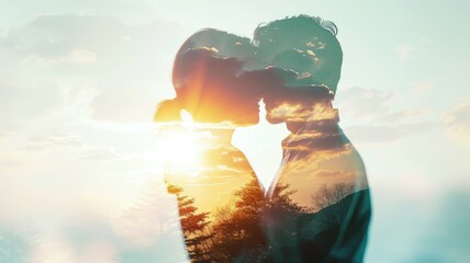 young couple in love , beautiful nature background , valentines day pragma - obrazy, fototapety, plakaty