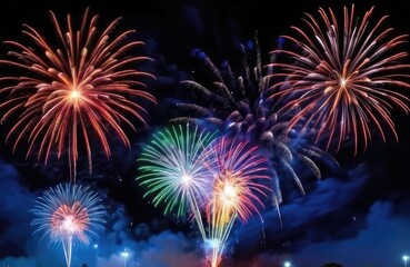 Fototapeta na wymiar Fireworks Celebrating 4th of July Independence Day Patriotic Spirit of the USA flags with fireworks. Happy Independence Day 4th of July 