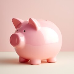 Pink piggy bank isolated on pink background.