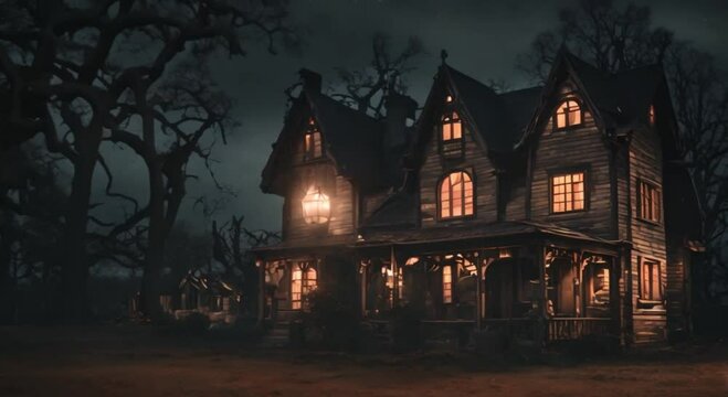 Creepy vampire house at night halloween time