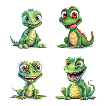 set of reptile cartoon characters