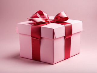 Obraz premium Photo of a pink gift and red ribbon 10
