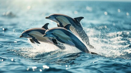 Obraz premium Playful Dolphins Leaping in the Ocean - A Joyful Wildlife Display
