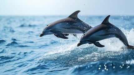Fototapeta premium Playful Dolphins Leaping in the Ocean - A Joyful Wildlife Display