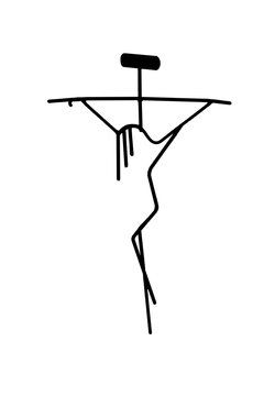 abstract image of the crucifixion of Christ on the cross in the form of black thin lines on white background like symbol of faith
