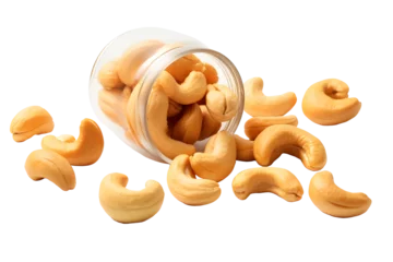 Fotobehang Falling cashew nuts isolated on transparent or white background, png © Prasanth