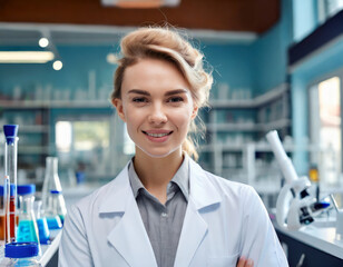 Female Scientist Conducting Medical Research in Laboratory