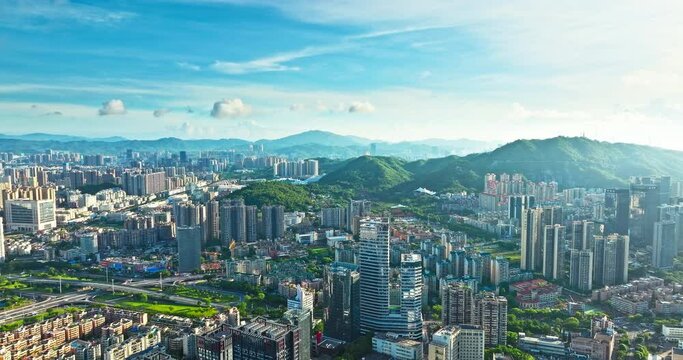 Aerial view Shenzhen city skyline and mountains with natural scenery