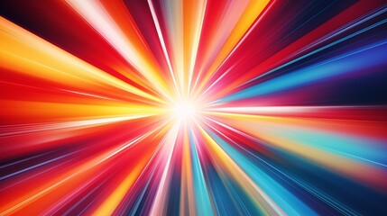 Flash rainbow abstract colorful background design. Multi-colored stripes and lines in perspective and converging into a point. Explosive light speed rays effect. Bright creative pattern wallpaper.  