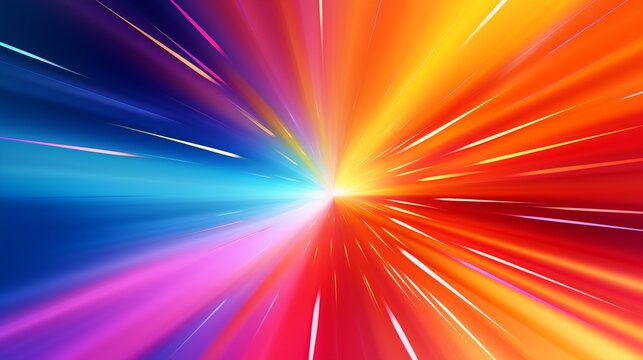 Flash rainbow abstract colorful background design. Multi-colored stripes and lines in perspective and converging into a point. Explosive light speed rays effect. Bright pattern wallpaper.  AI artwork.