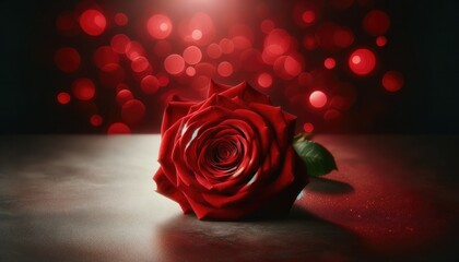 Flowers on a red dramatic blurred background. Valentine background with hearts and red roses