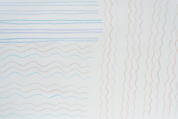 set of color pencil lines of various character on tracing paper