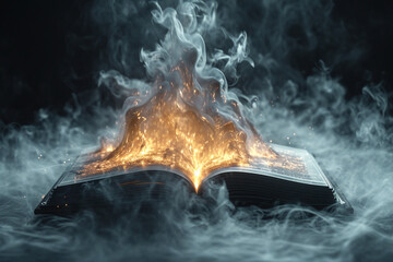 the book emits smoke with a 3d illustration