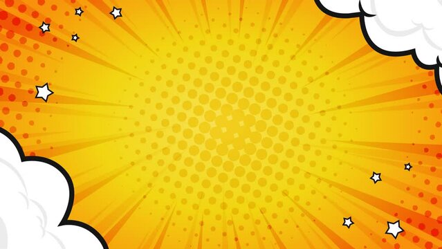 Orange Comic Animation Background With Halftone, Star And Cloud