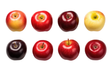Unique Colored Apples on Transparent Background