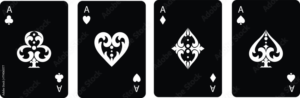 Wall mural ace card suit set isolated, playing cards symbols, aces playing cards, card suit icon sign - stock v