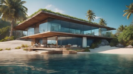 Obraz premium Home in Ocean Background Very cool