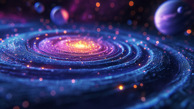 Neon black light sgraffito solar system 3d illustration