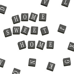 Set of letters on square chips. Slogan Home, sweet home. Vector illustration.