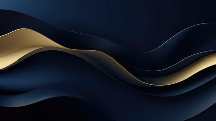 3D modern wave curve background wallpaper in navy blue and gold colors