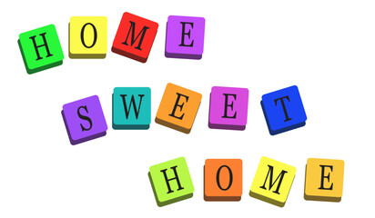 Slogan Home, sweet home. A bright set of letters on square chips. Vector illustration.