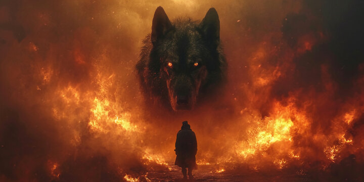 a hell's hound, their eyes glowing with an ethereal light. AI generative