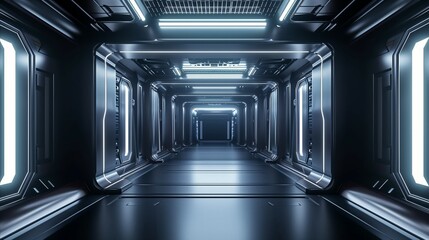 Futuristic Sci-Fi Corridor with Blue Illuminated Panels