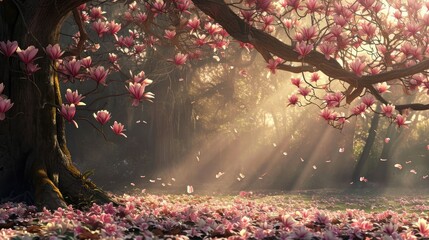 Majestic Magnolias- Majestic Magnolia Trees with Fragrant Blooms and Dappled Sunlight